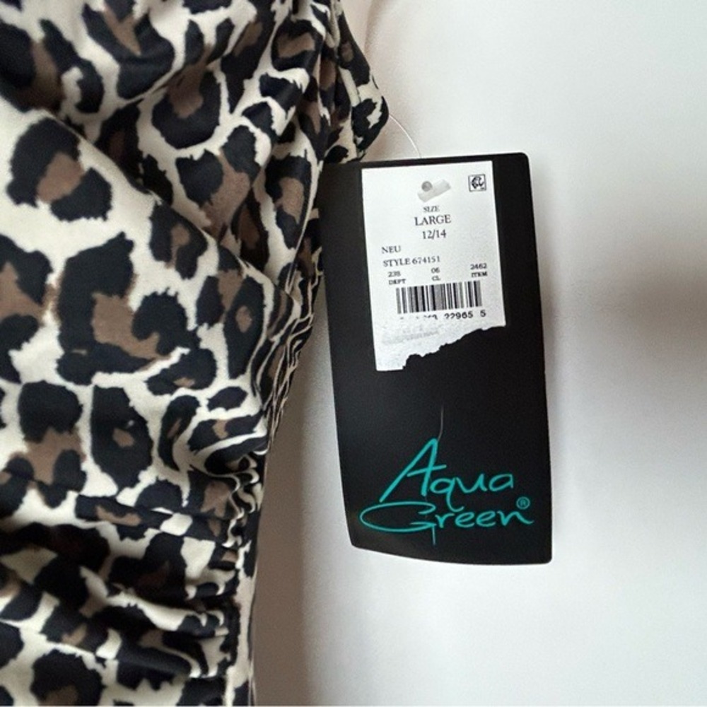 Aqua Green Animal Print Mob Wife 1PC Swimsuit Large 12/14 NWT - Picture 14 of 14